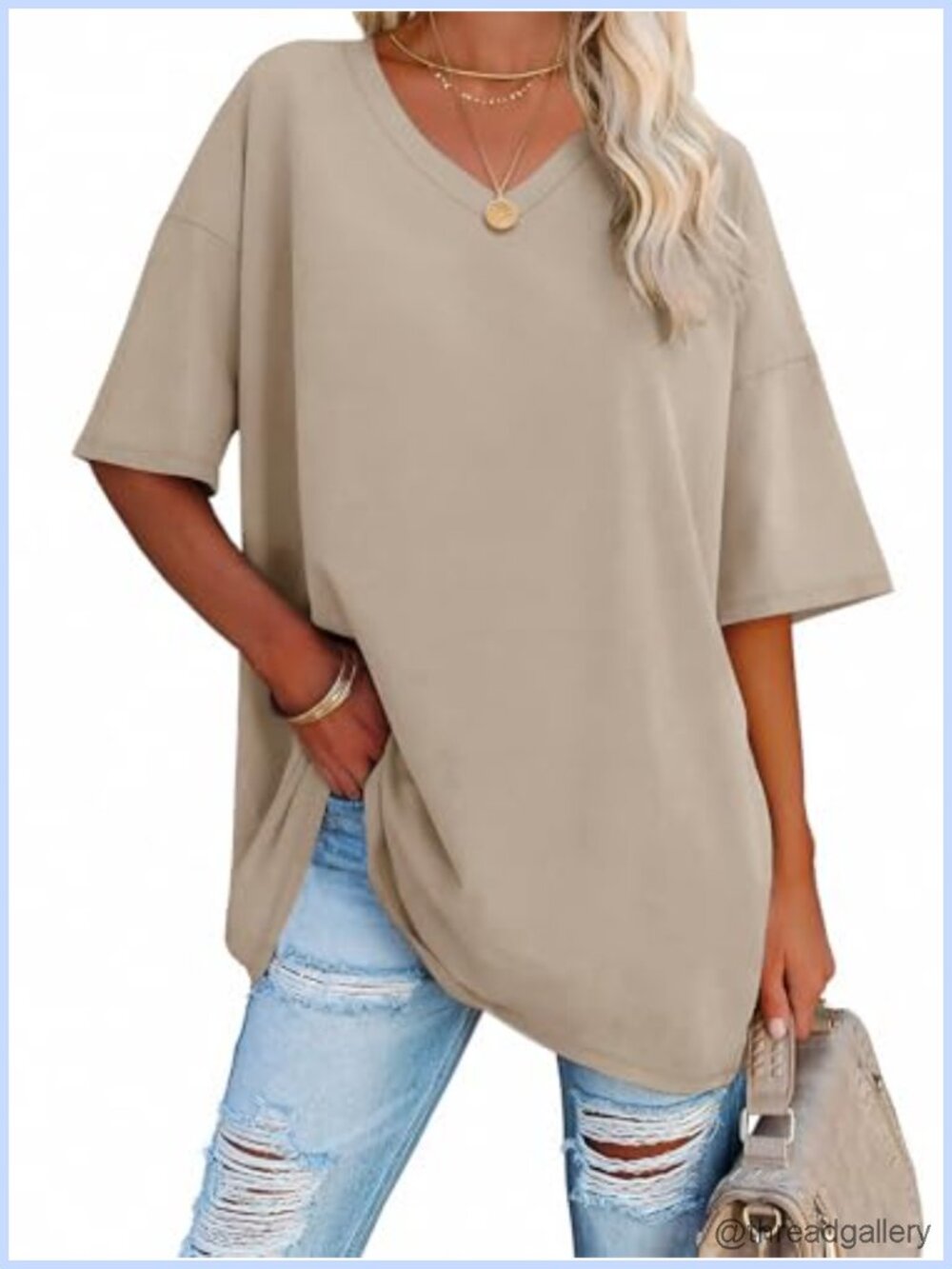 Oversized V Neck Half Sleeve Tunic Tee Soft Stretch Casual Workout Top
